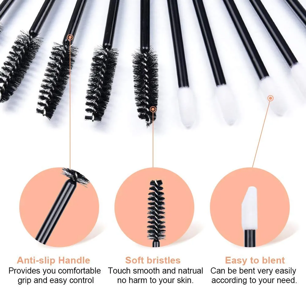 200 PCS Disposable Mascara and Lip Wands, MORGLES 100 Pcs Disposable Eyelash Mascara Wands Brushes 100 Pcs Disposable Lip Gloss Wands Lipstick Applicators