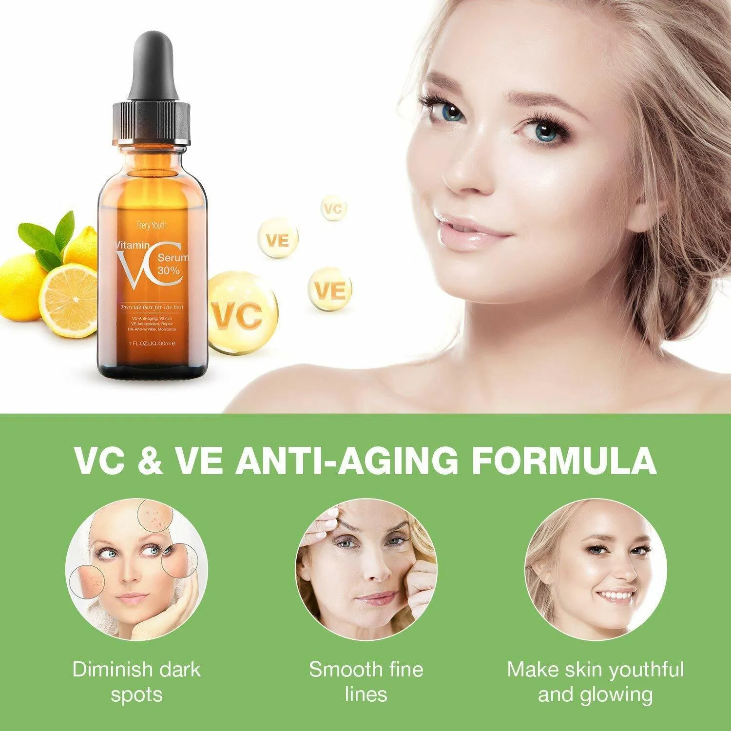30% Vitamin C Serum ,Hyaluronic Acid  Vitamin E - Natural & Organic Anti Wrinkle