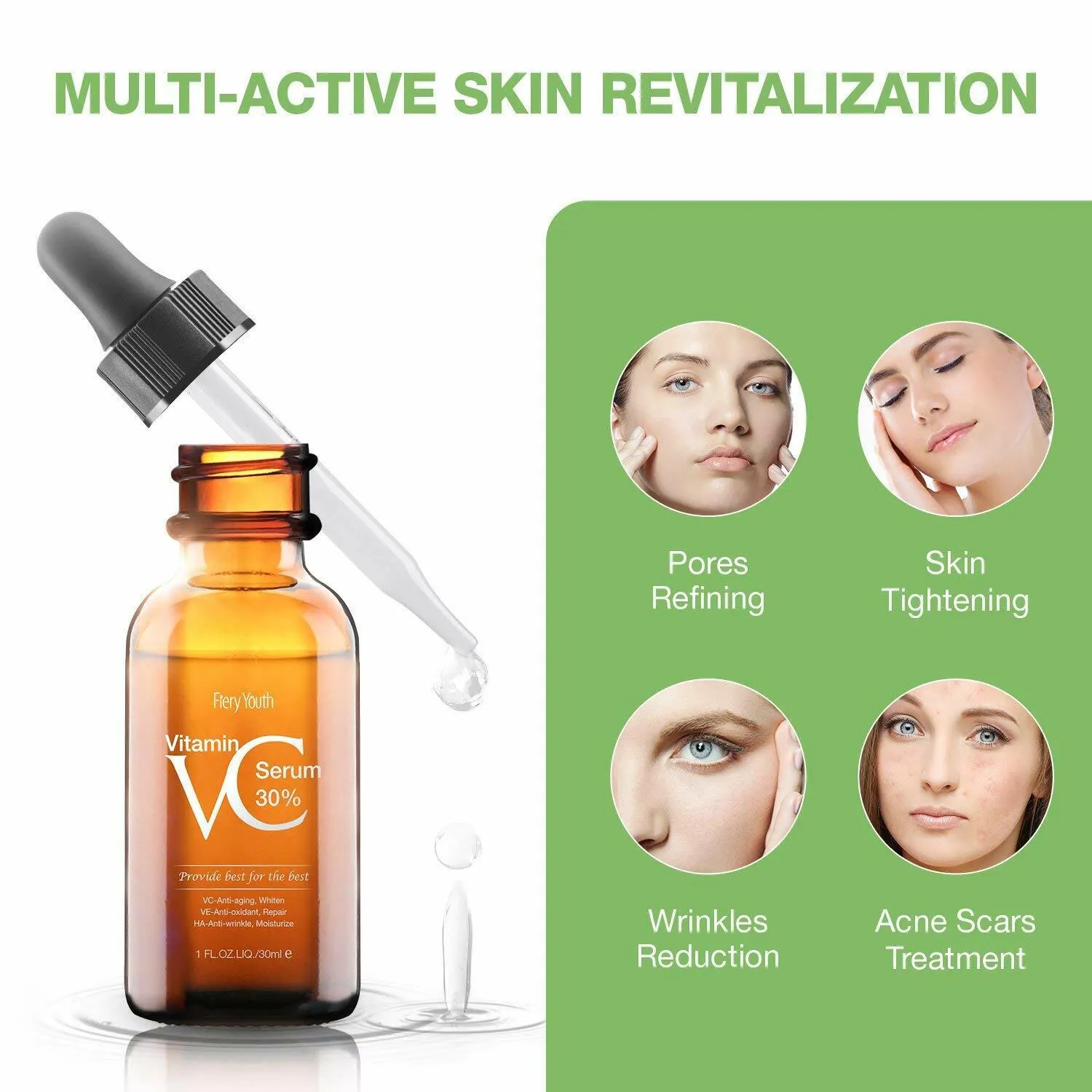 30% Vitamin C Serum ,Hyaluronic Acid  Vitamin E - Natural & Organic Anti Wrinkle