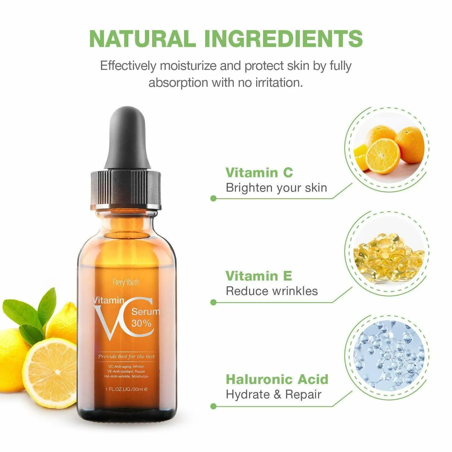 30% Vitamin C Serum ,Hyaluronic Acid  Vitamin E - Natural & Organic Anti Wrinkle