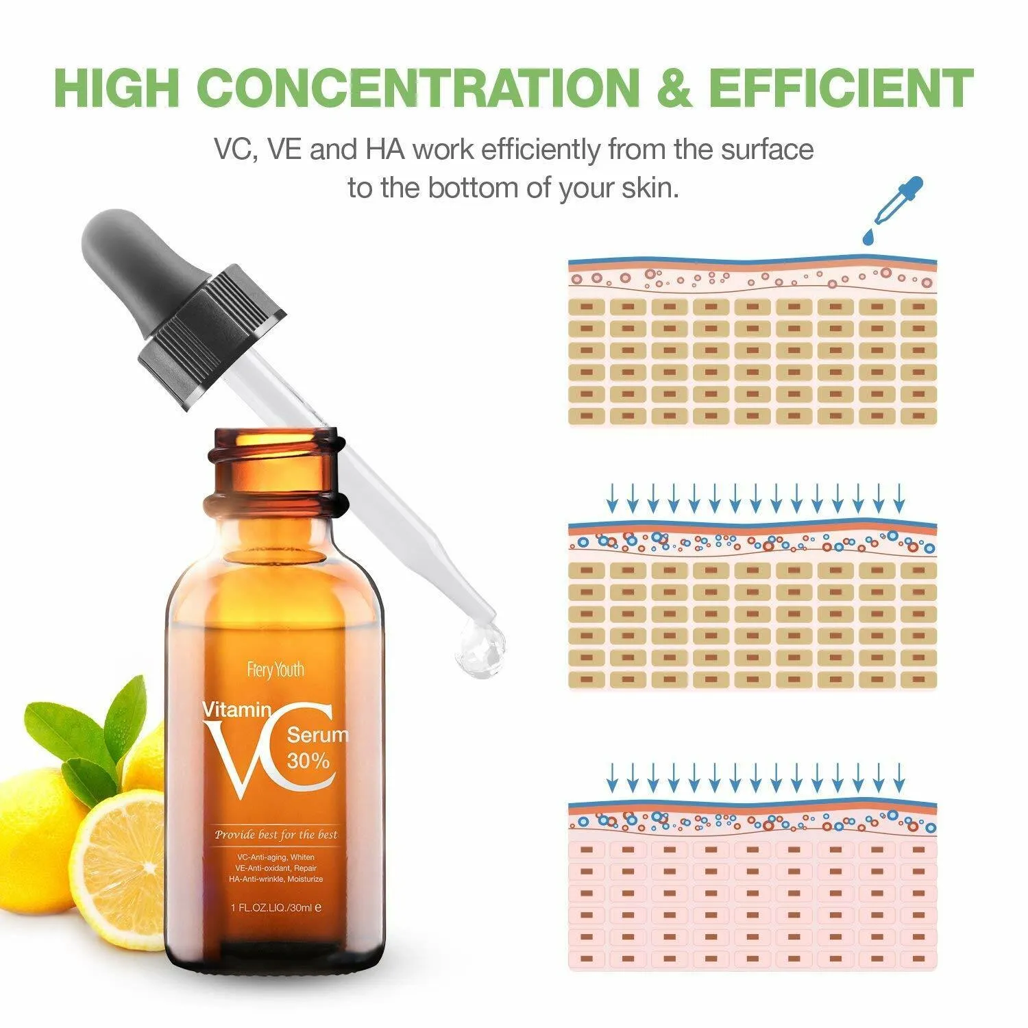 30% Vitamin C Serum ,Hyaluronic Acid  Vitamin E - Natural & Organic Anti Wrinkle