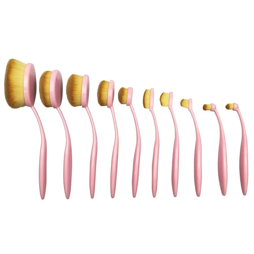 BeautyCoco Oval Toothbrush Makeup Brush Set Foundation Brushes Contour Powder Blush Conceler Brush Makeup Cosmetic Tool Set Rose Gold with Gift Box (Pink) Pink