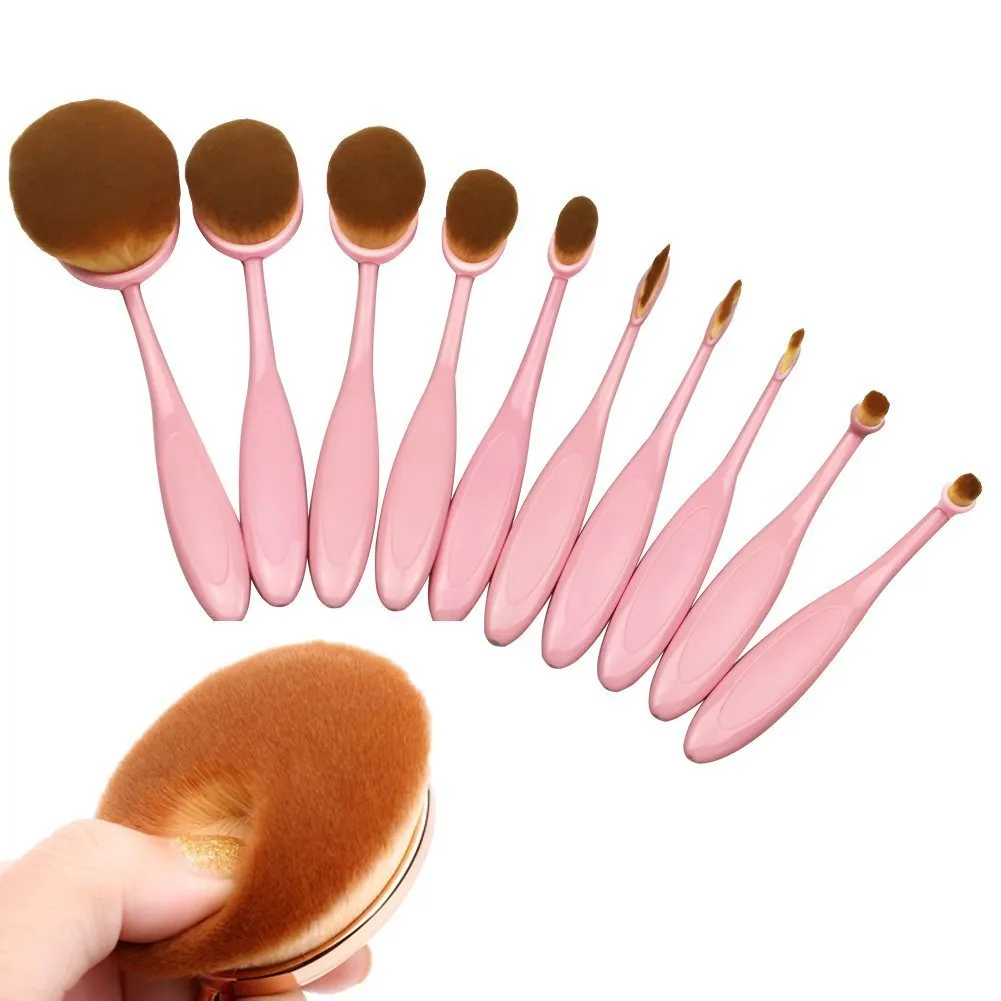 BeautyCoco Oval Toothbrush Makeup Brush Set Foundation Brushes Contour Powder Blush Conceler Brush Makeup Cosmetic Tool Set Rose Gold with Gift Box (Pink) Pink