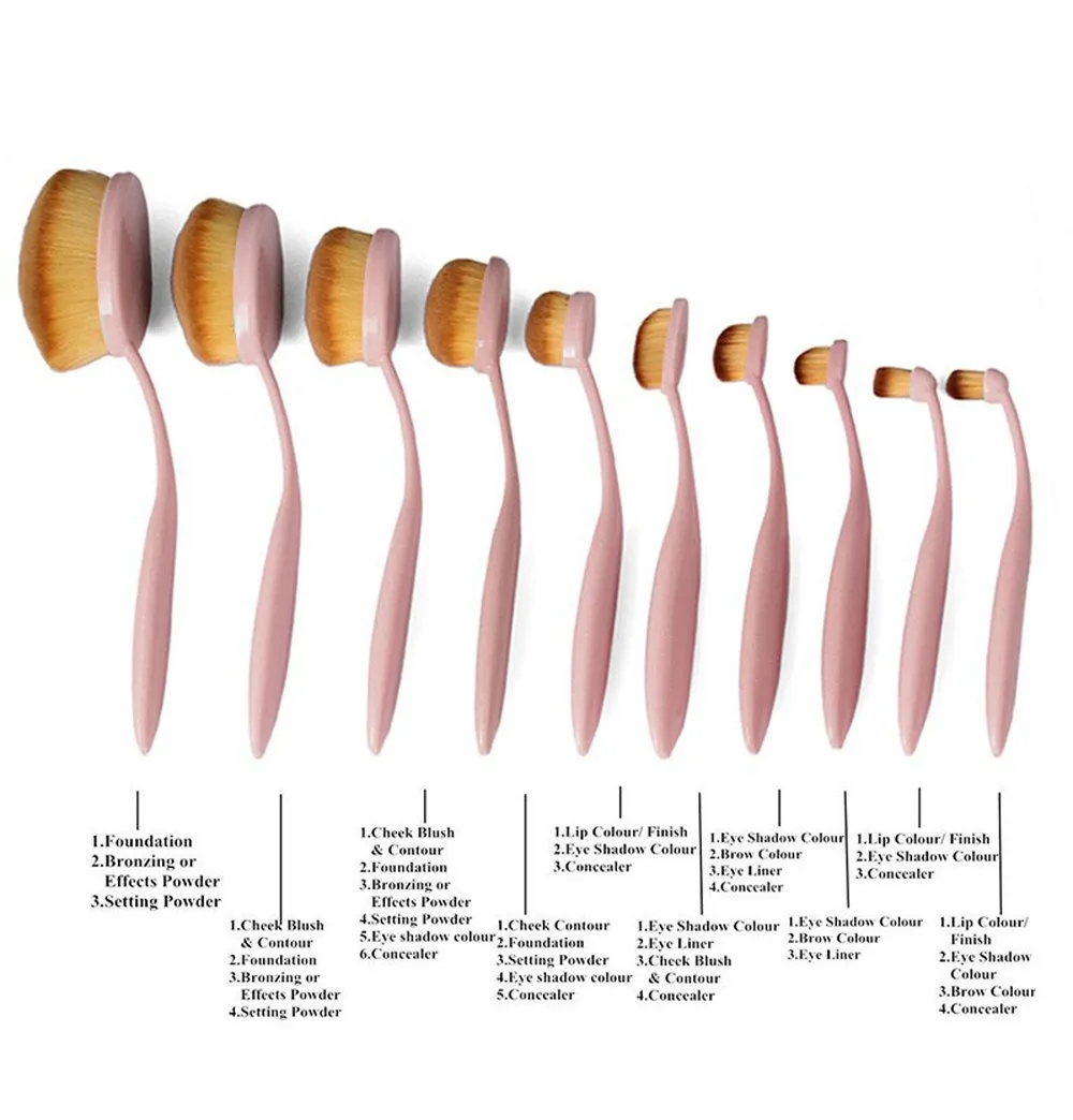 BeautyCoco Oval Toothbrush Makeup Brush Set Foundation Brushes Contour Powder Blush Conceler Brush Makeup Cosmetic Tool Set Rose Gold with Gift Box (Pink) Pink