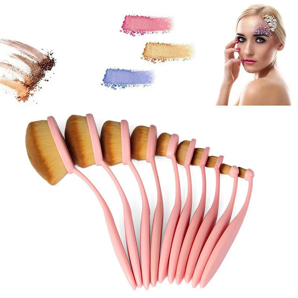 BeautyCoco Oval Toothbrush Makeup Brush Set Foundation Brushes Contour Powder Blush Conceler Brush Makeup Cosmetic Tool Set Rose Gold with Gift Box (Pink) Pink
