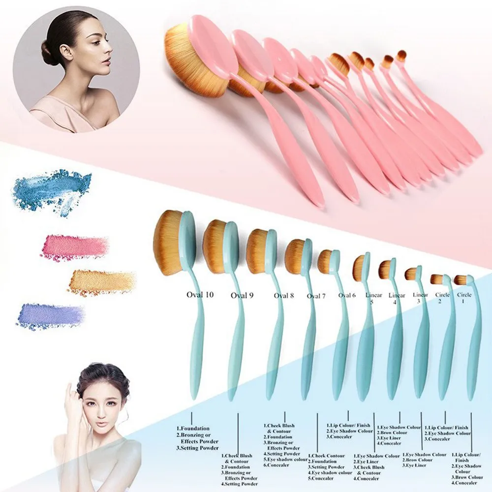 BeautyCoco Oval Toothbrush Makeup Brush Set Foundation Brushes Contour Powder Blush Conceler Brush Makeup Cosmetic Tool Set Rose Gold with Gift Box (Pink) Pink