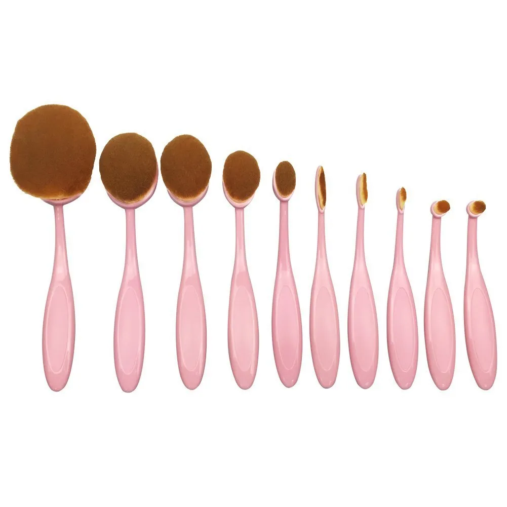 BeautyCoco Oval Toothbrush Makeup Brush Set Foundation Brushes Contour Powder Blush Conceler Brush Makeup Cosmetic Tool Set Rose Gold with Gift Box (Pink) Pink