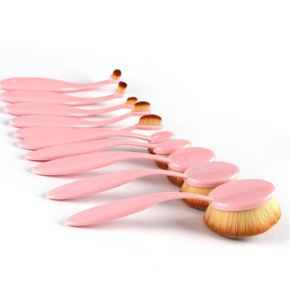 BeautyCoco Oval Toothbrush Makeup Brush Set Foundation Brushes Contour Powder Blush Conceler Brush Makeup Cosmetic Tool Set Rose Gold with Gift Box (Pink) Pink