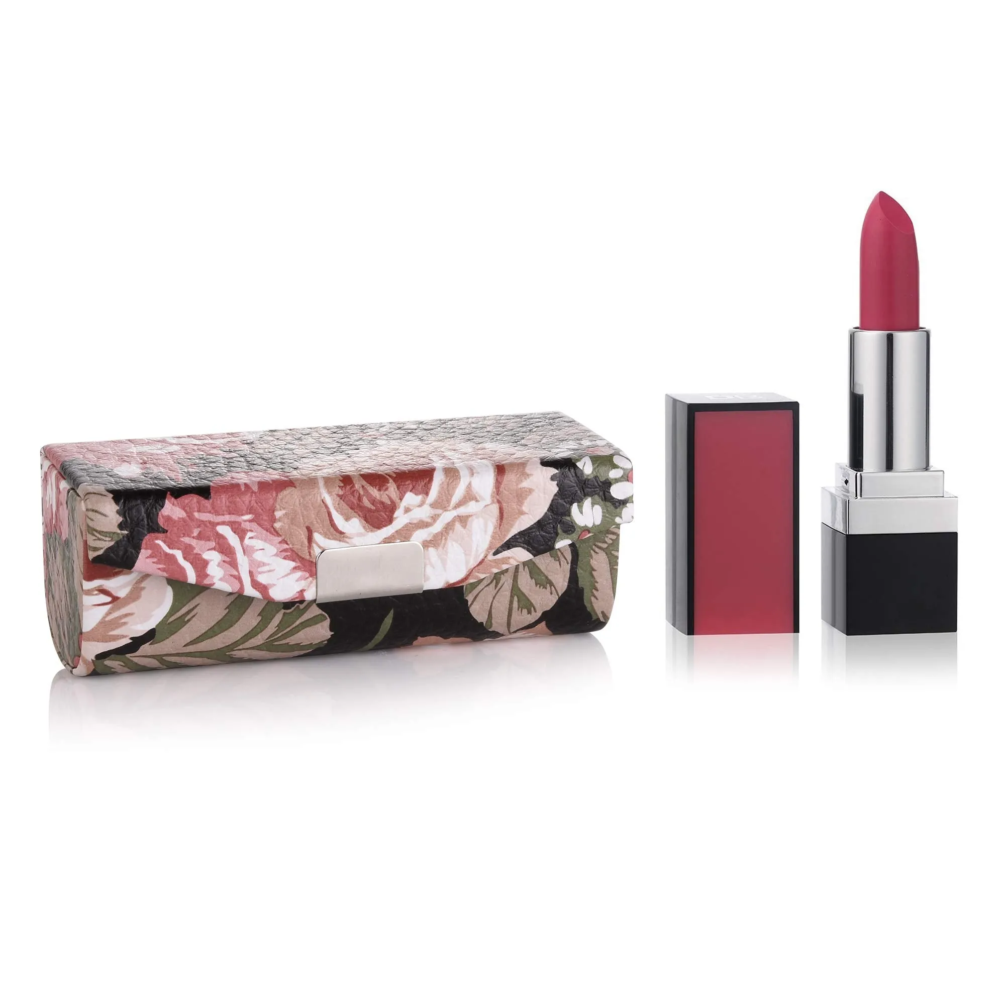 Beautyflier Women’s Soft Leather Lipstick Case Holder with Mirror Rectanglet Makeup Travel Cases for Purse Lipstick Holder (Black Flower) Black Flower