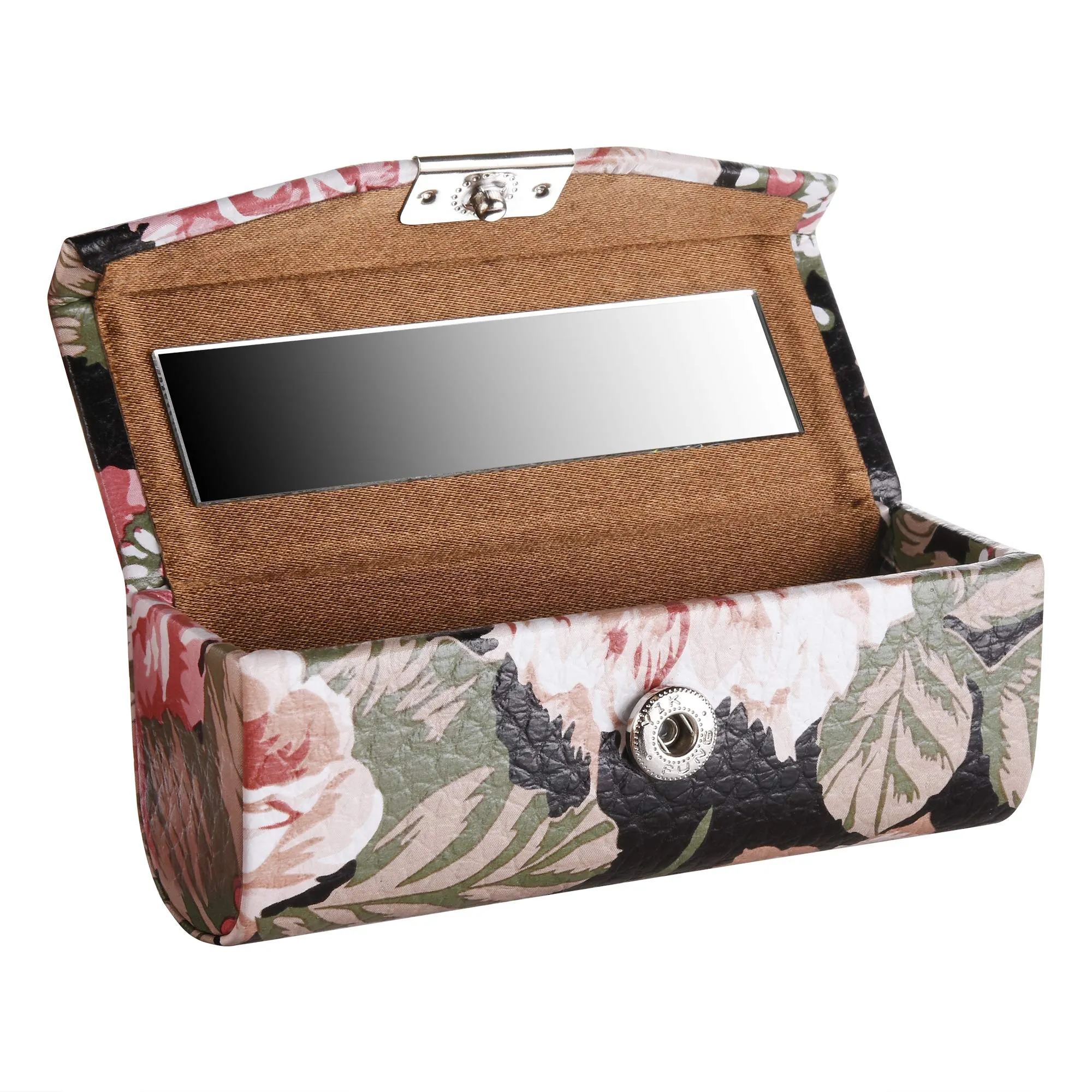 Beautyflier Women’s Soft Leather Lipstick Case Holder with Mirror Rectanglet Makeup Travel Cases for Purse Lipstick Holder (Black Flower) Black Flower