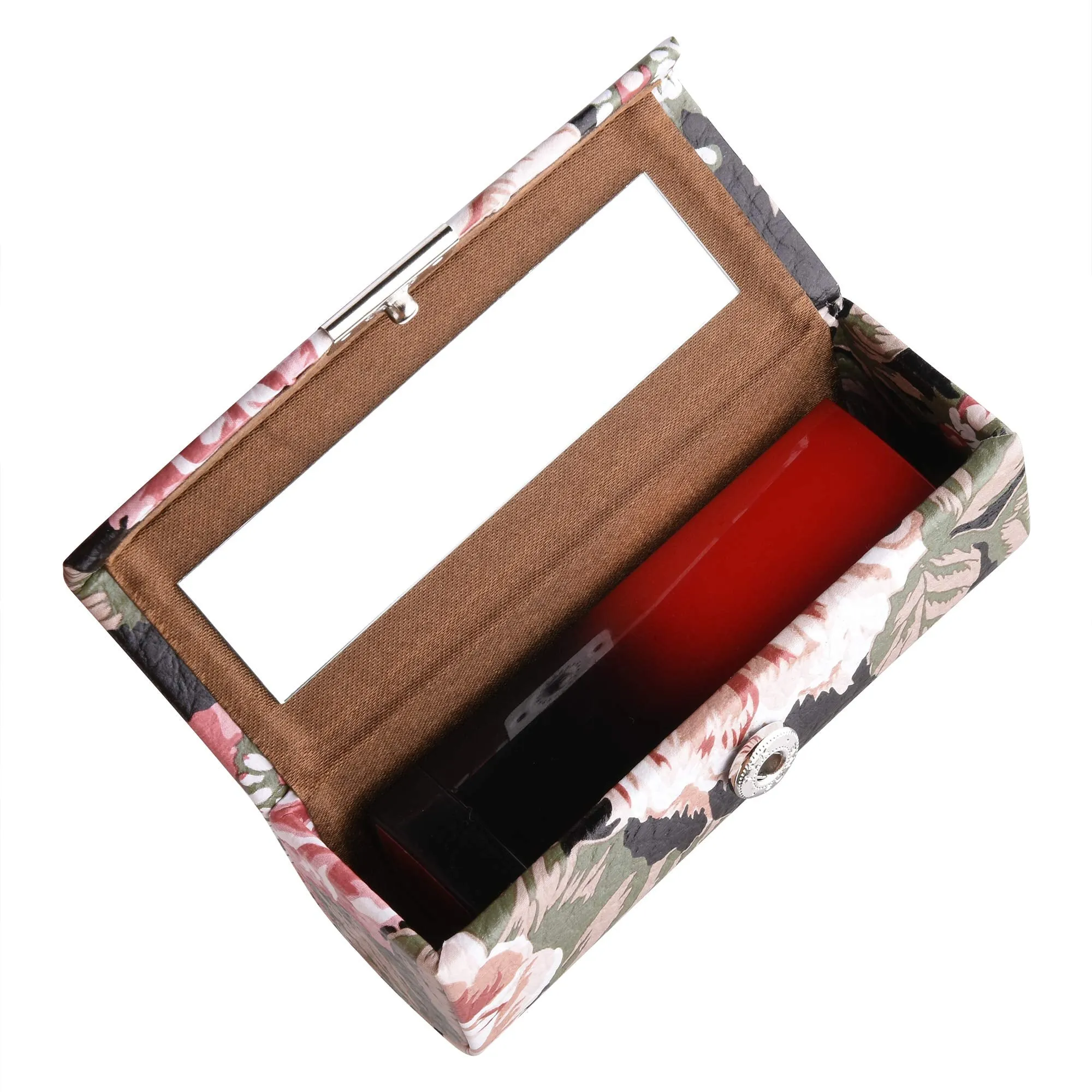 Beautyflier Women’s Soft Leather Lipstick Case Holder with Mirror Rectanglet Makeup Travel Cases for Purse Lipstick Holder (Black Flower) Black Flower