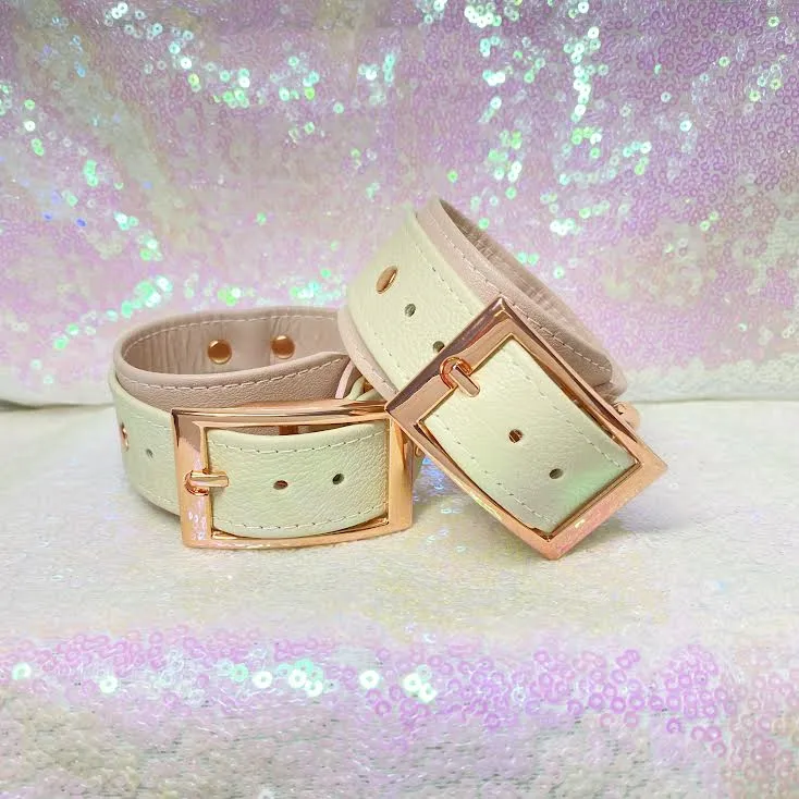 Blush Pink and Cream Leather Bold Cuffs - Limited Edition