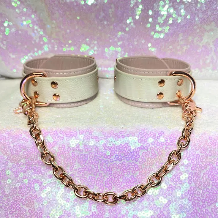 Blush Pink and Cream Leather Bold Cuffs - Limited Edition