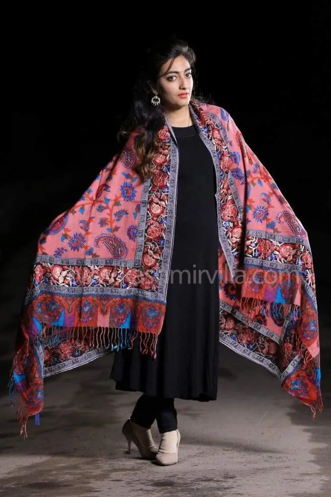 Blush Pink New Look With High Quality Printed Aari Work Shawl On