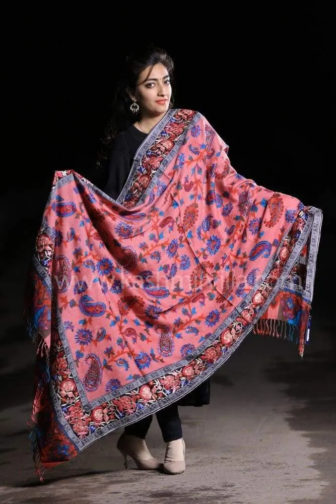 Blush Pink New Look With High Quality Printed Aari Work Shawl On