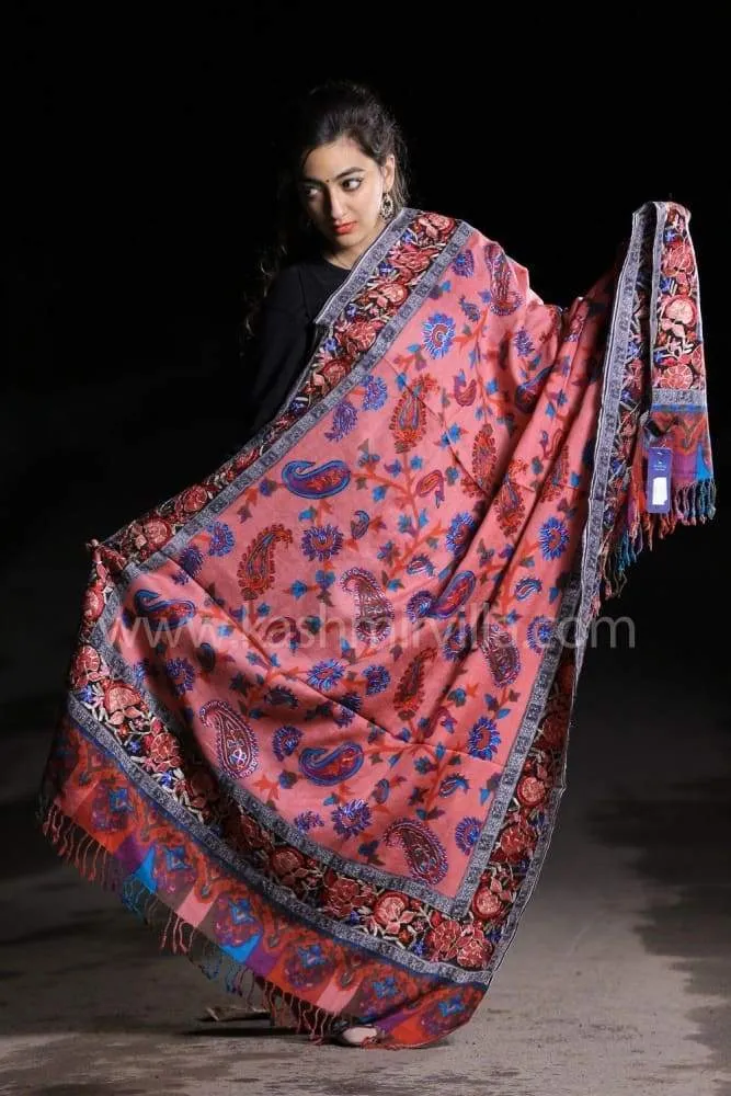 Blush Pink New Look With High Quality Printed Aari Work Shawl On