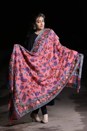 Blush Pink New Look With High Quality Printed Aari Work Shawl On