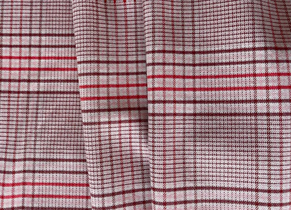 Blushing Apricot Plaid Stretch Wool & Cotton Blend
