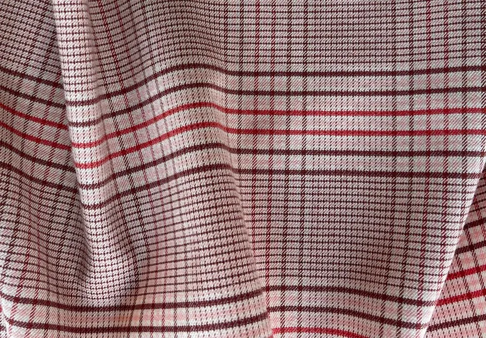 Blushing Apricot Plaid Stretch Wool & Cotton Blend
