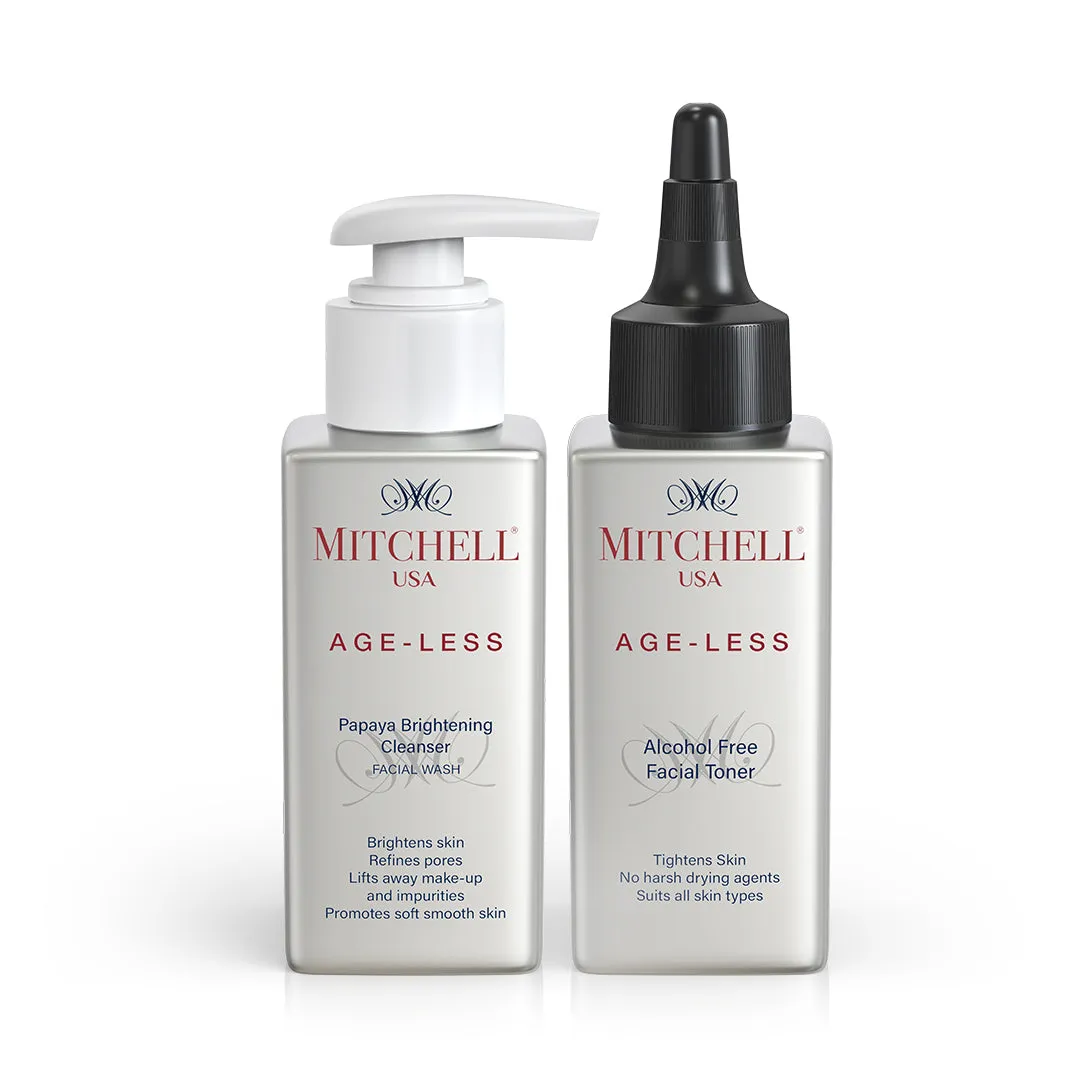 Mitchell USA Age-Less Papaya Brightening Cleanser, 100ml and Alcohol-Free Facial Toner, 100ml Combo