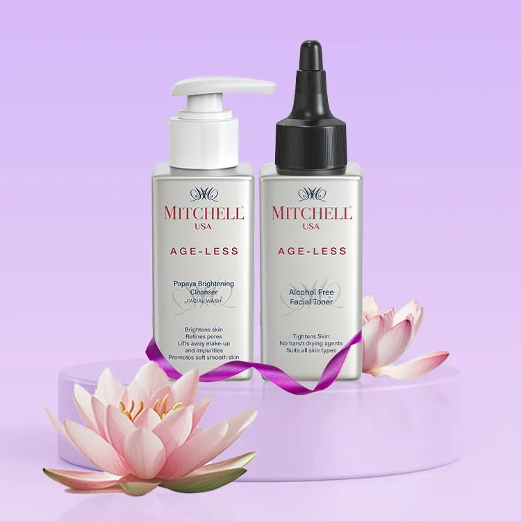 Mitchell USA Age-Less Papaya Brightening Cleanser, 100ml and Alcohol-Free Facial Toner, 100ml Combo