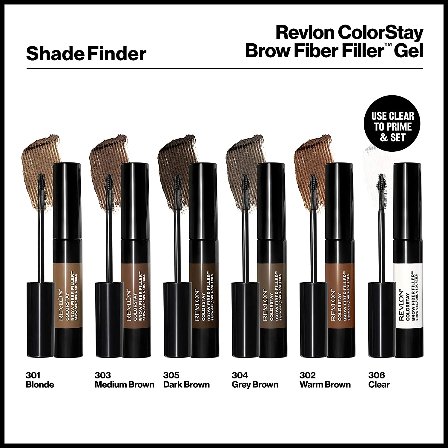 Revlon ColorStay Brow Fiber Filler, Longwearing & Volumizing Waterproof Eyebrow Gel, 303 Medium Brown, 0.23 fl. oz.