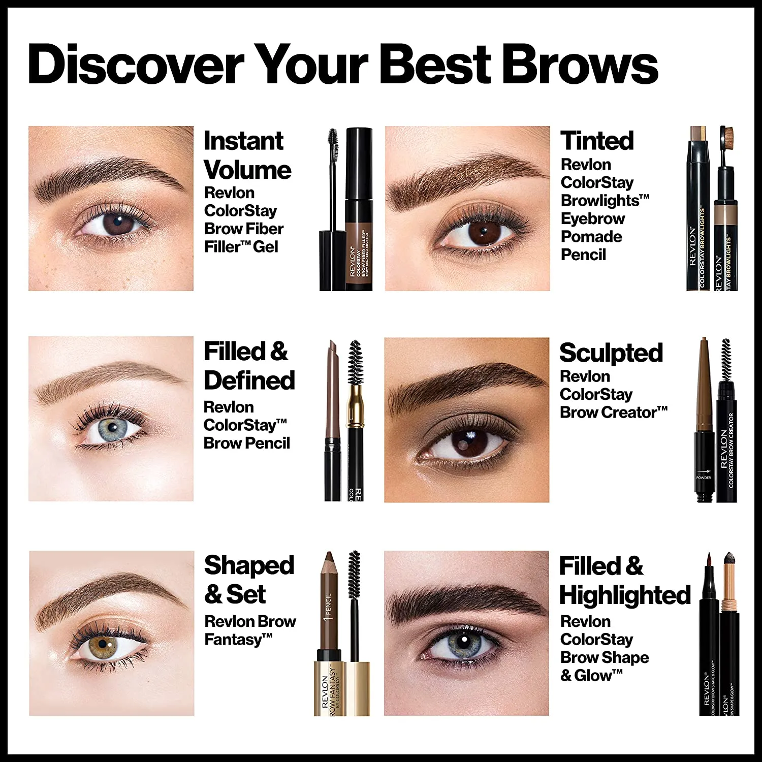 Revlon ColorStay Brow Fiber Filler, Longwearing & Volumizing Waterproof Eyebrow Gel, 303 Medium Brown, 0.23 fl. oz.