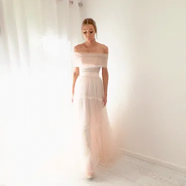 Strapless or off the shoulder 3 level blush tulle dress