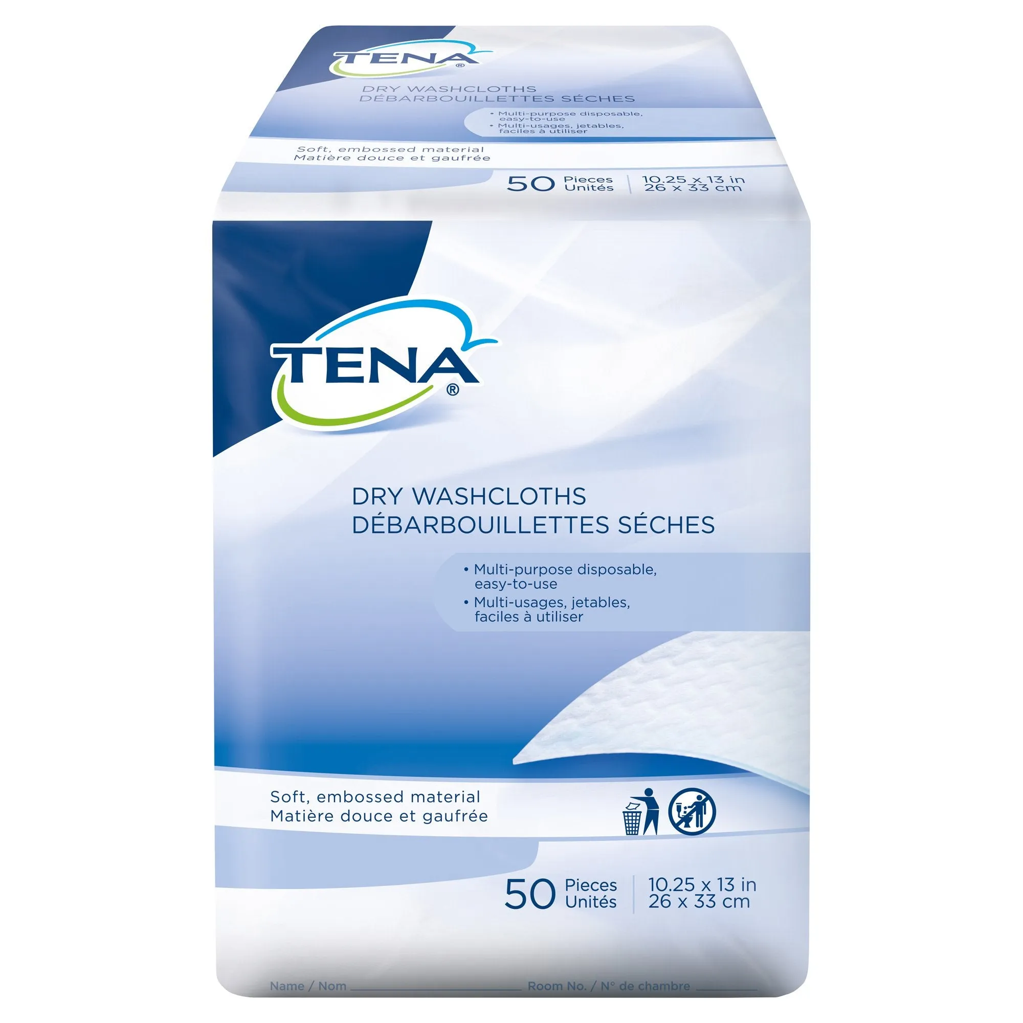 Tena Dry Washcloths, Disposable, White